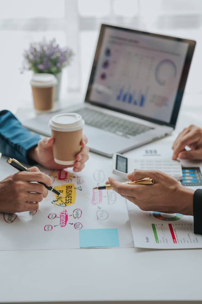 Working together as a team. Brainstorm marketing strategy analysis Documentation and digital work in the office